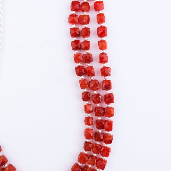Pearl and red beaded necklace with silver accents