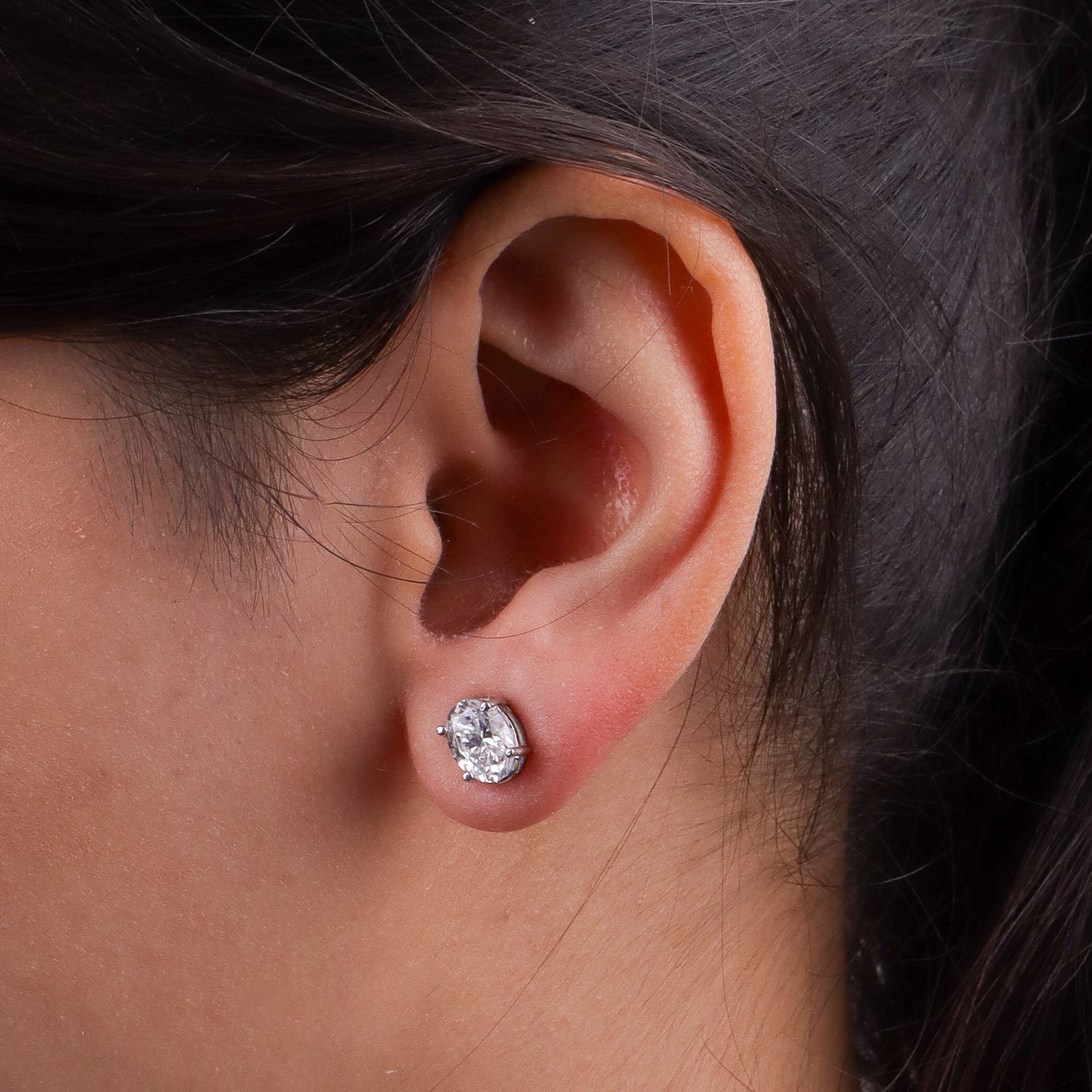 Silver CZ Oval Stud Earrings