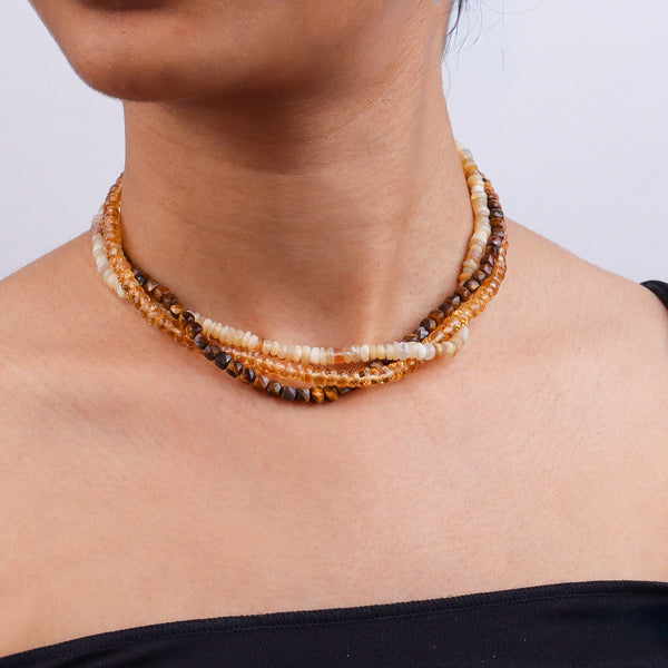 Tiger Eye & Citrine Twisted Necklace