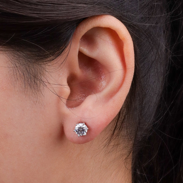 Silver CZ Round Stud Earrings