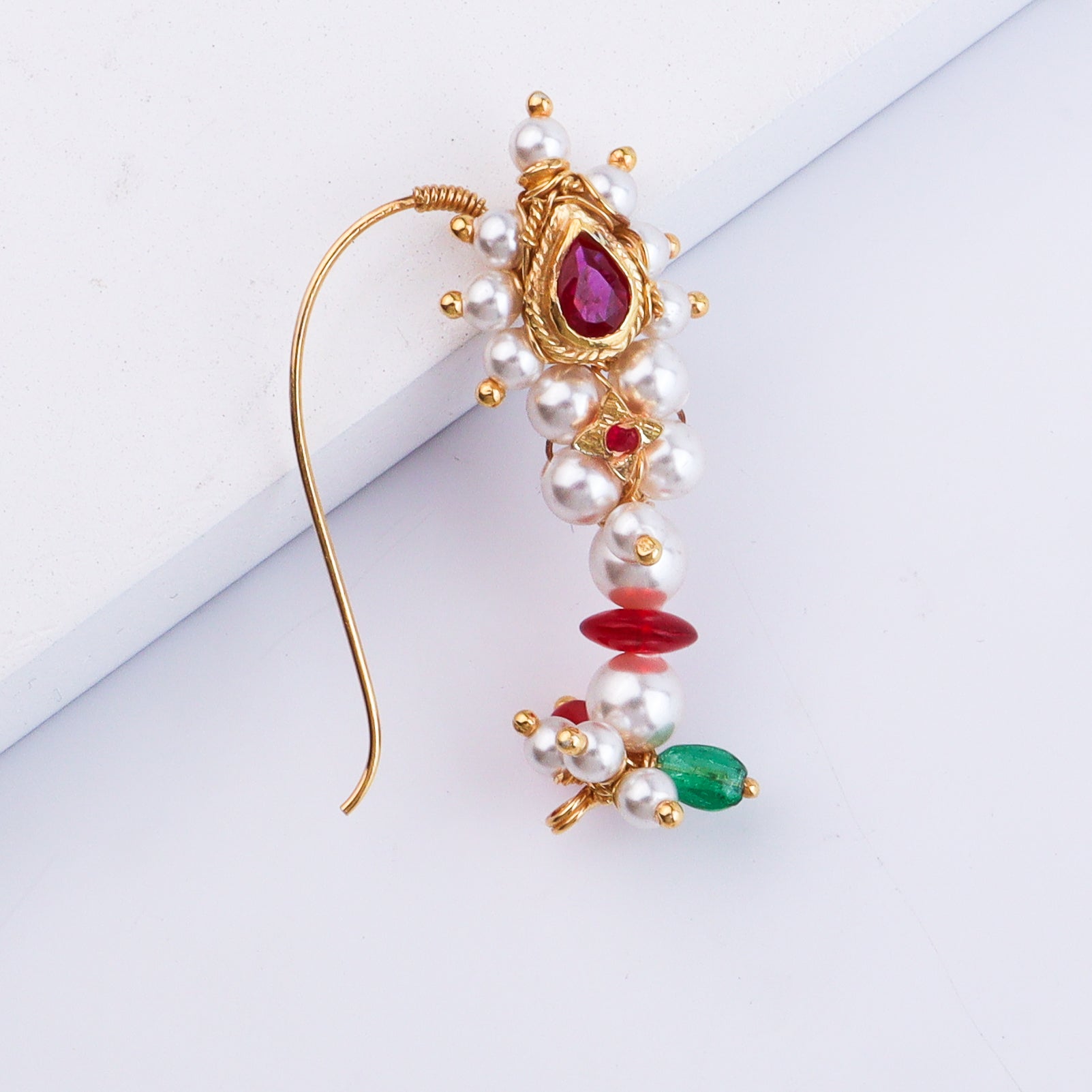 Pearl Handmade Nath – Small (Left, Pierced) | 22K Gold-Plated
