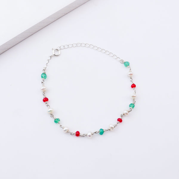 Silver Ganthan Bracelet with Rubies, Green Onyx & Freshwater Pearls