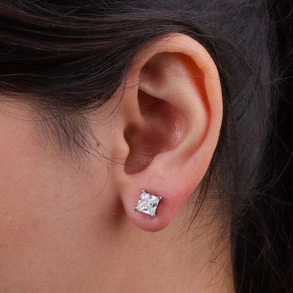 Silver CZ Princess Stud Earrings