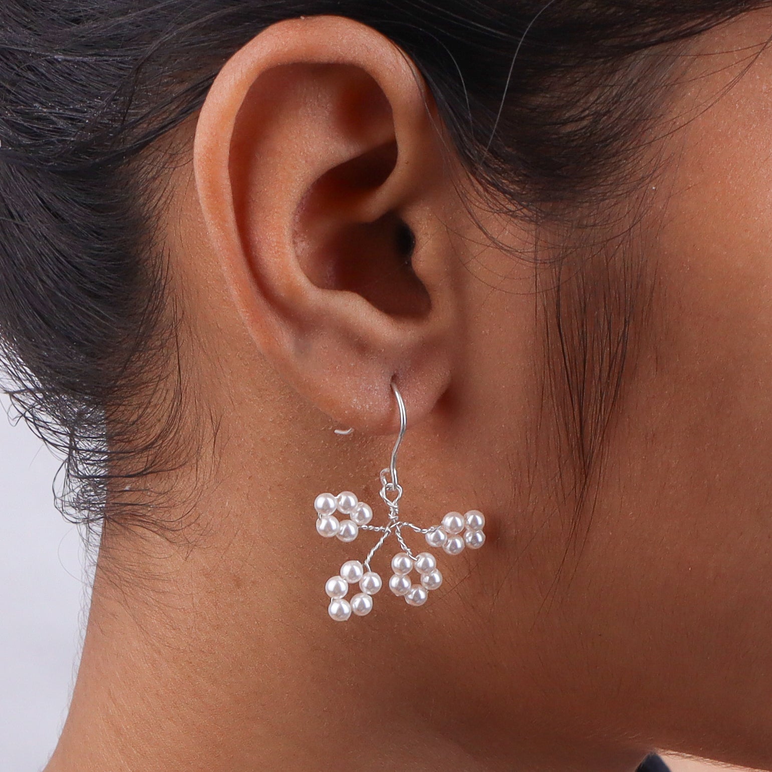 Pearl Flower Silver Earrings (Project Handmade)