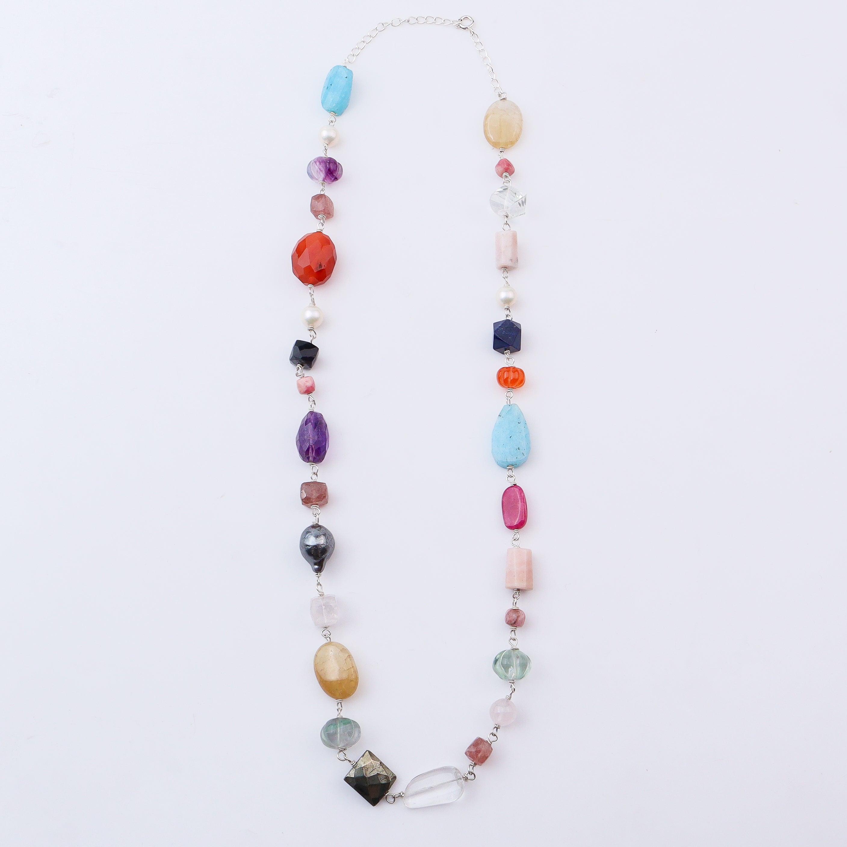 Silver Multicolour Stone Ganthan Necklace