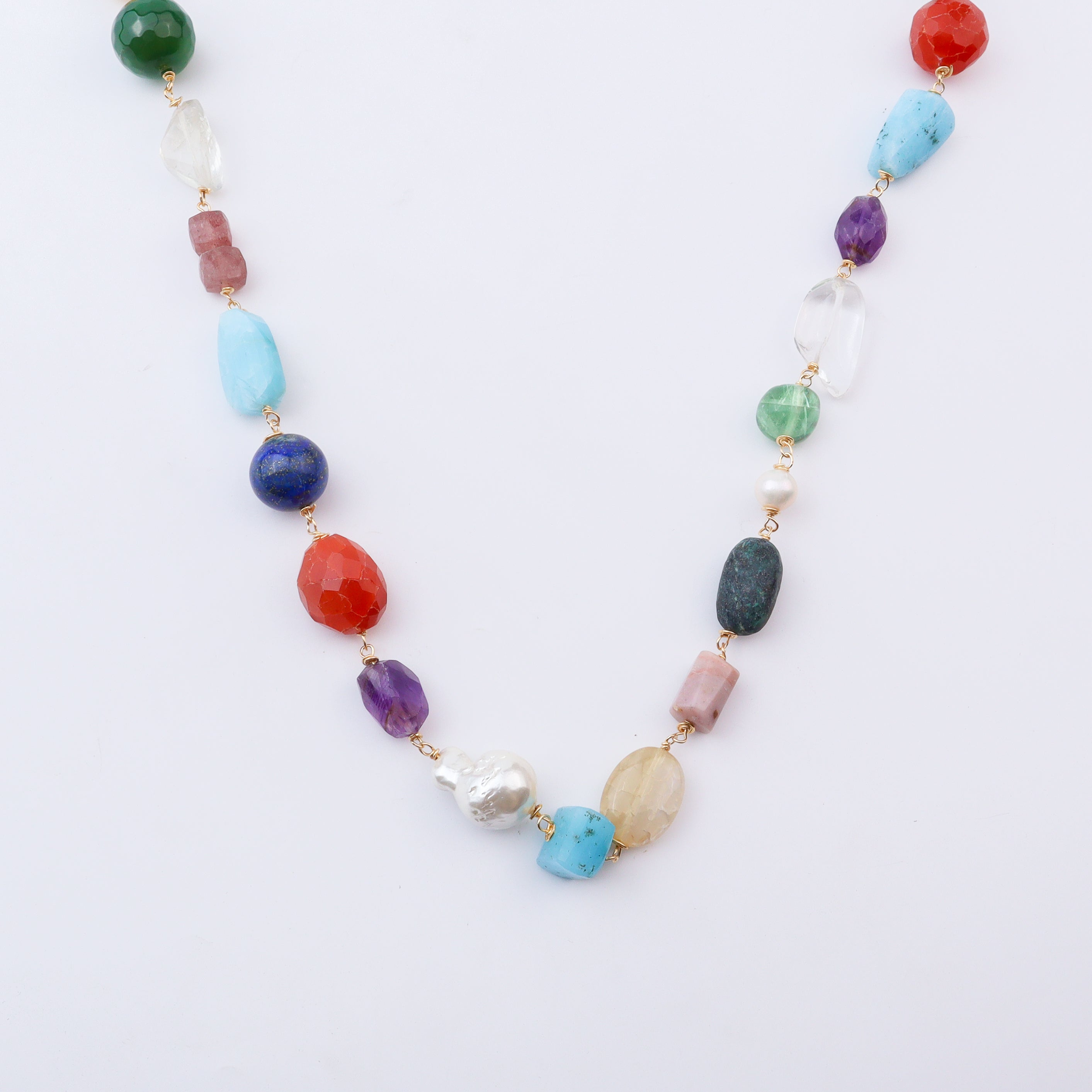 Colorful gemstone necklace with gold chain for jewelry