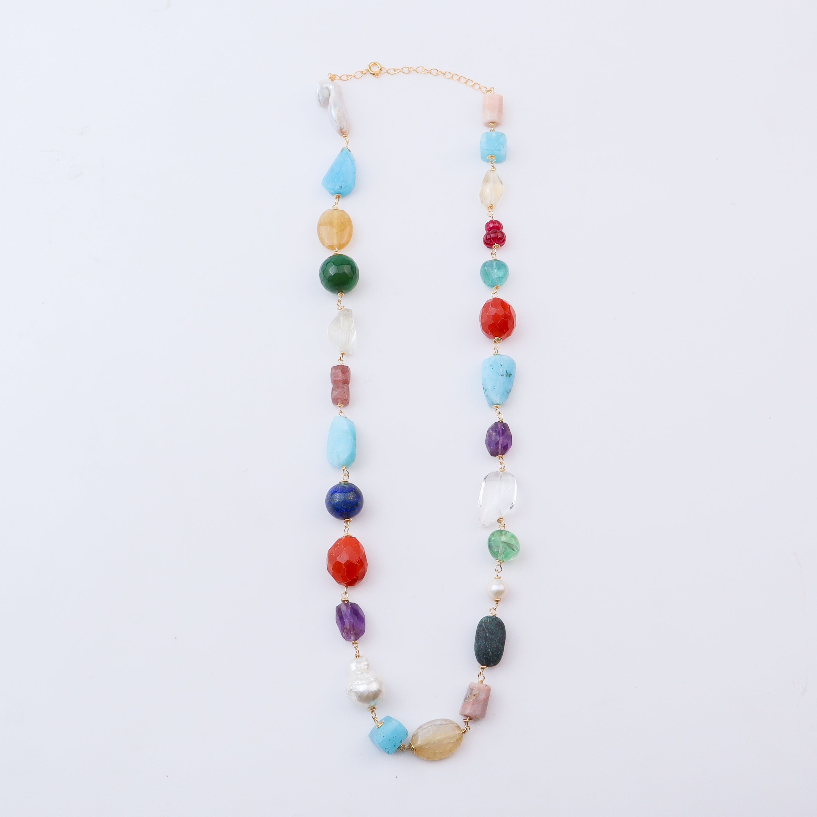 Multi-colored gemstone necklace with gold chain for accessories