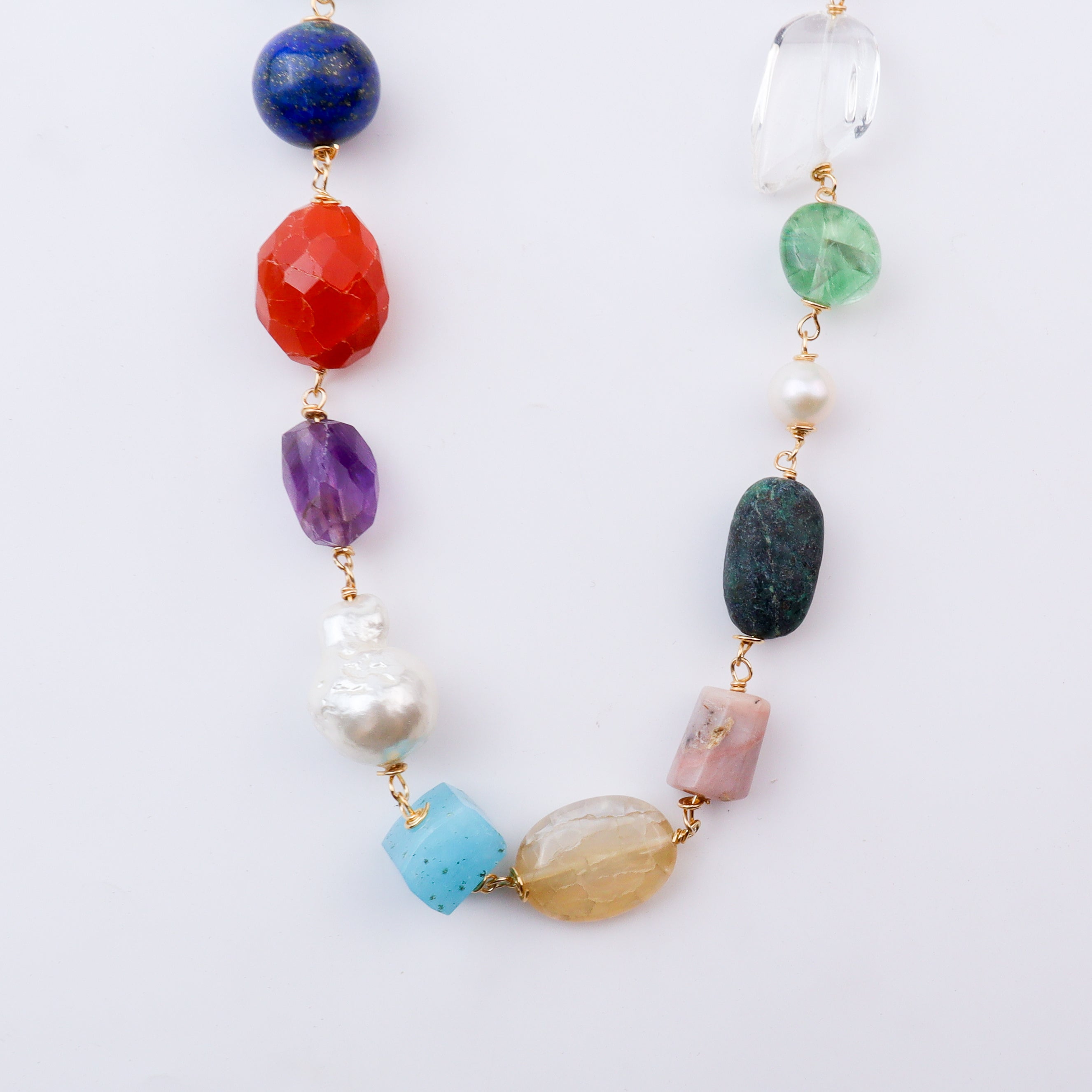 Multicolour gemstone necklace with gold chain detail