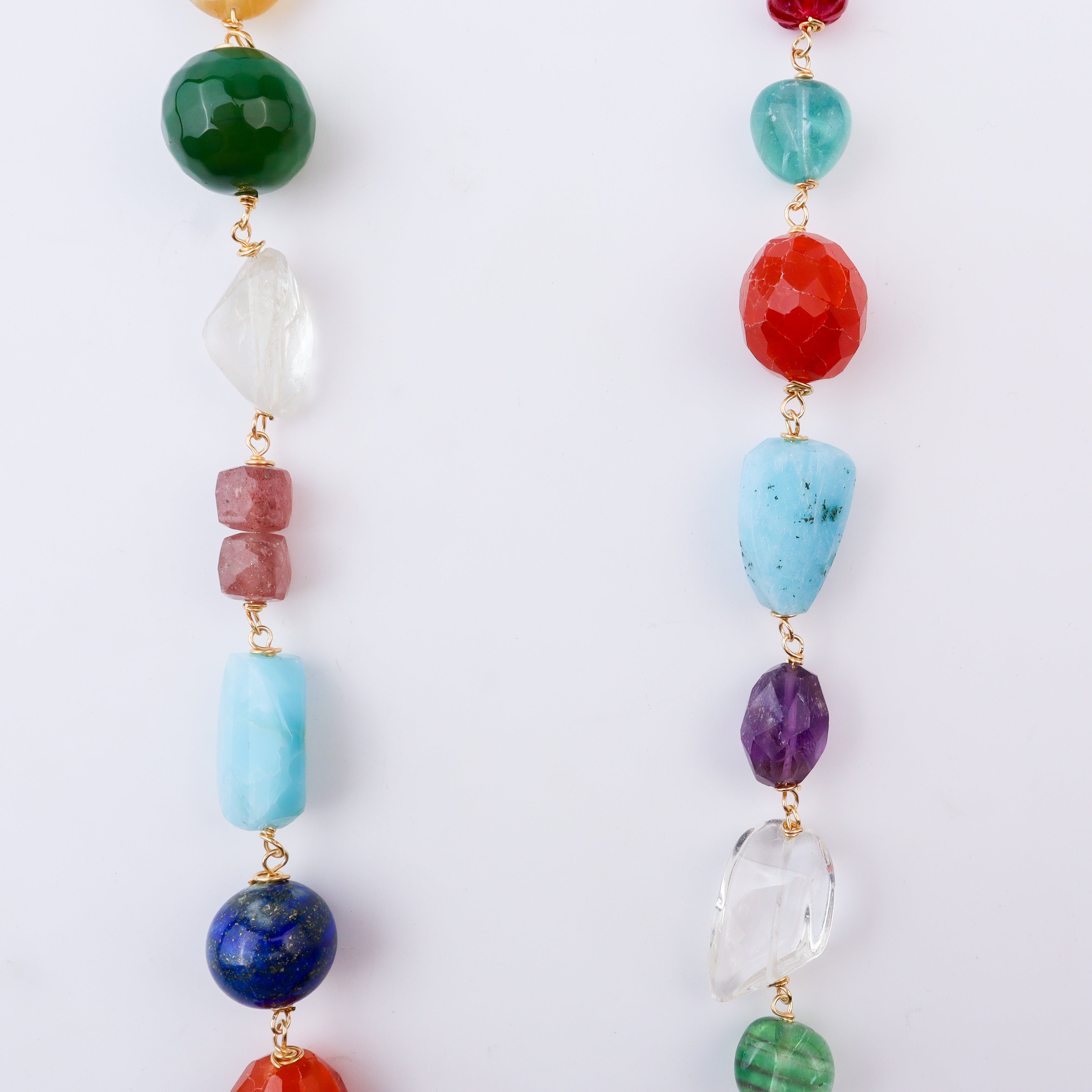 Beaded necklace with various coloured stones and gold links