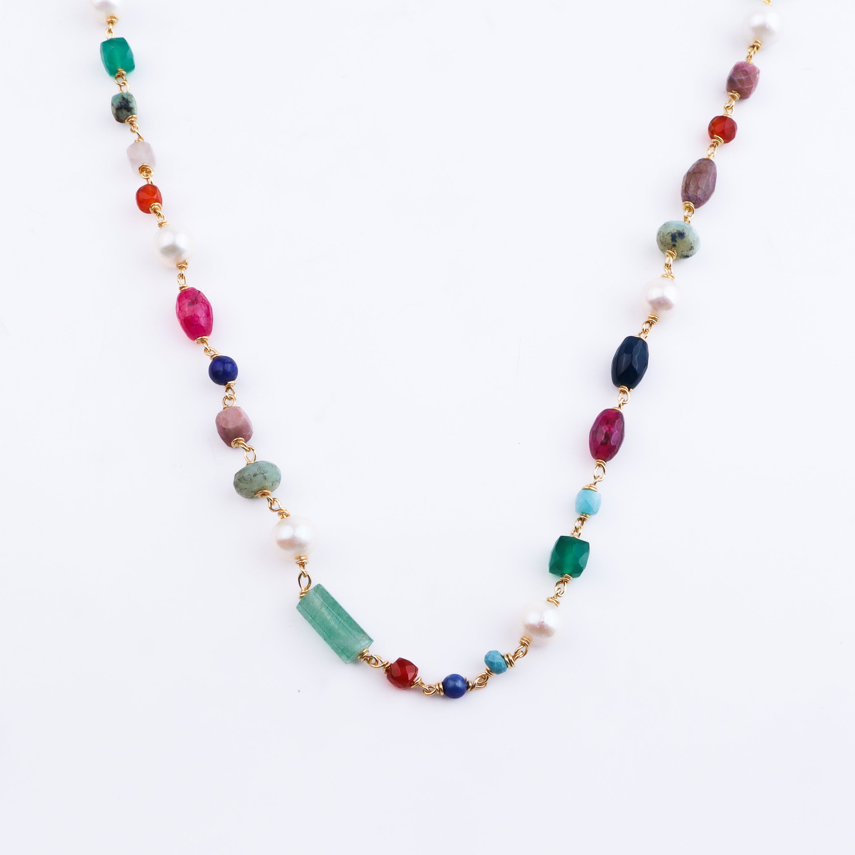Multicolour Stone Ganthan Necklace | 22K Gold-Plated