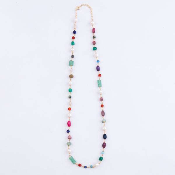 Multicolour Stone Ganthan Necklace | 22K Gold-Plated