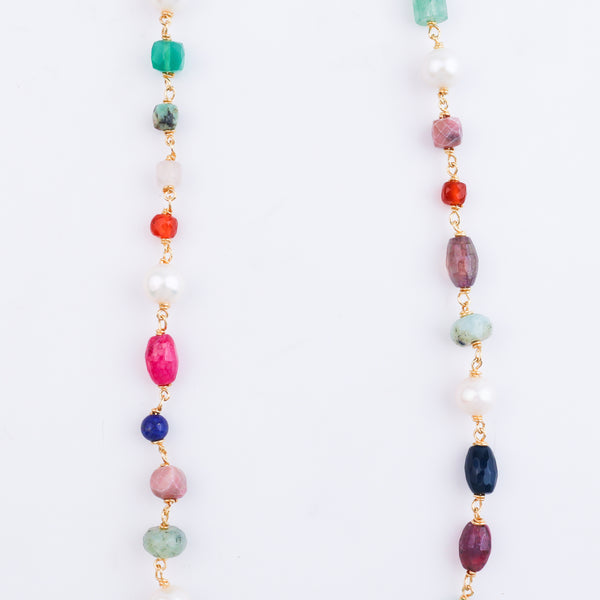 Multicolour Stone Ganthan Necklace | 22K Gold-Plated