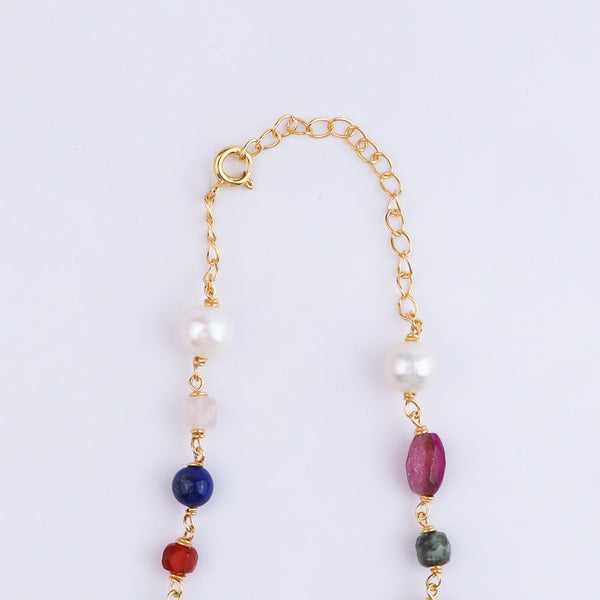 Multicolour Stone Ganthan Necklace | 22K Gold-Plated