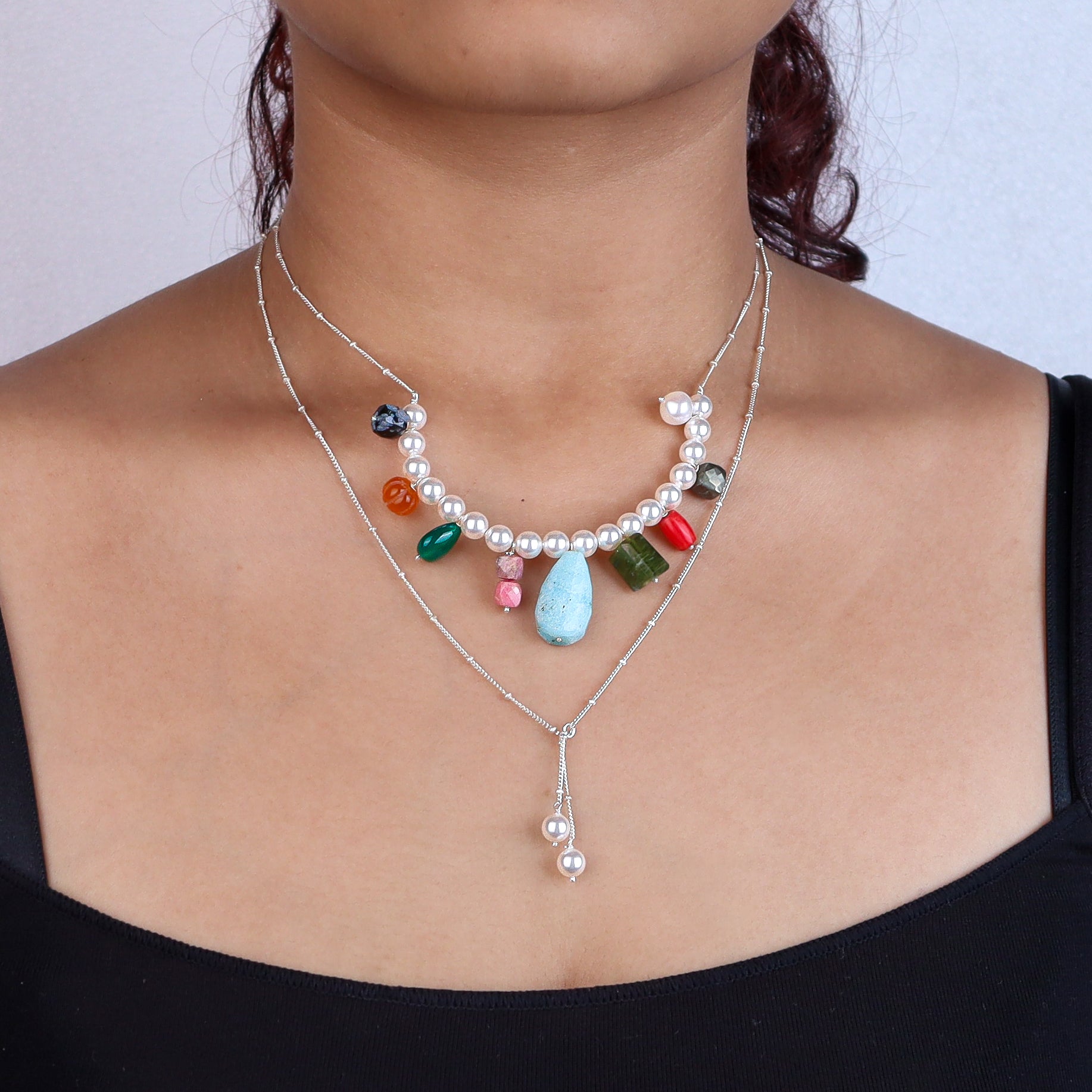 Two-Layer Multicolour Pearl Necklace
