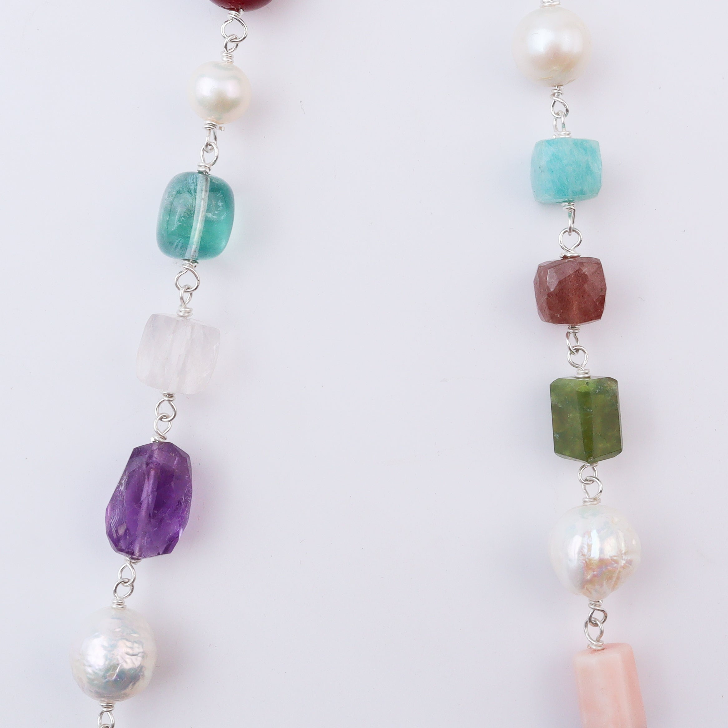 Colorful gemstone necklace with silver chain