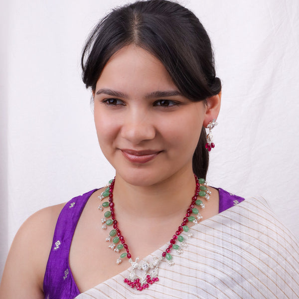 Silver CZ Kudi Tanmani Set with Rubies & Russian Quartz