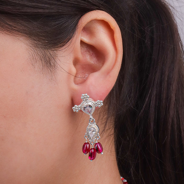 Silver CZ Kudi Tanmani Set with Rubies & Russian Quartz