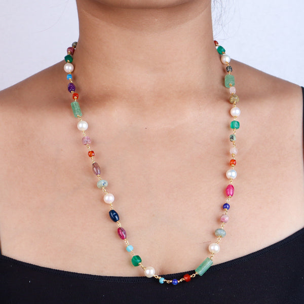 Multicolour Stone Ganthan Necklace | 22K Gold-Plated