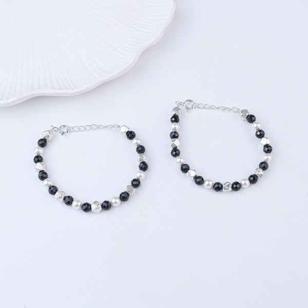 Ashtapailu Silver Baby Bracelet with Black Spinel & Pearls