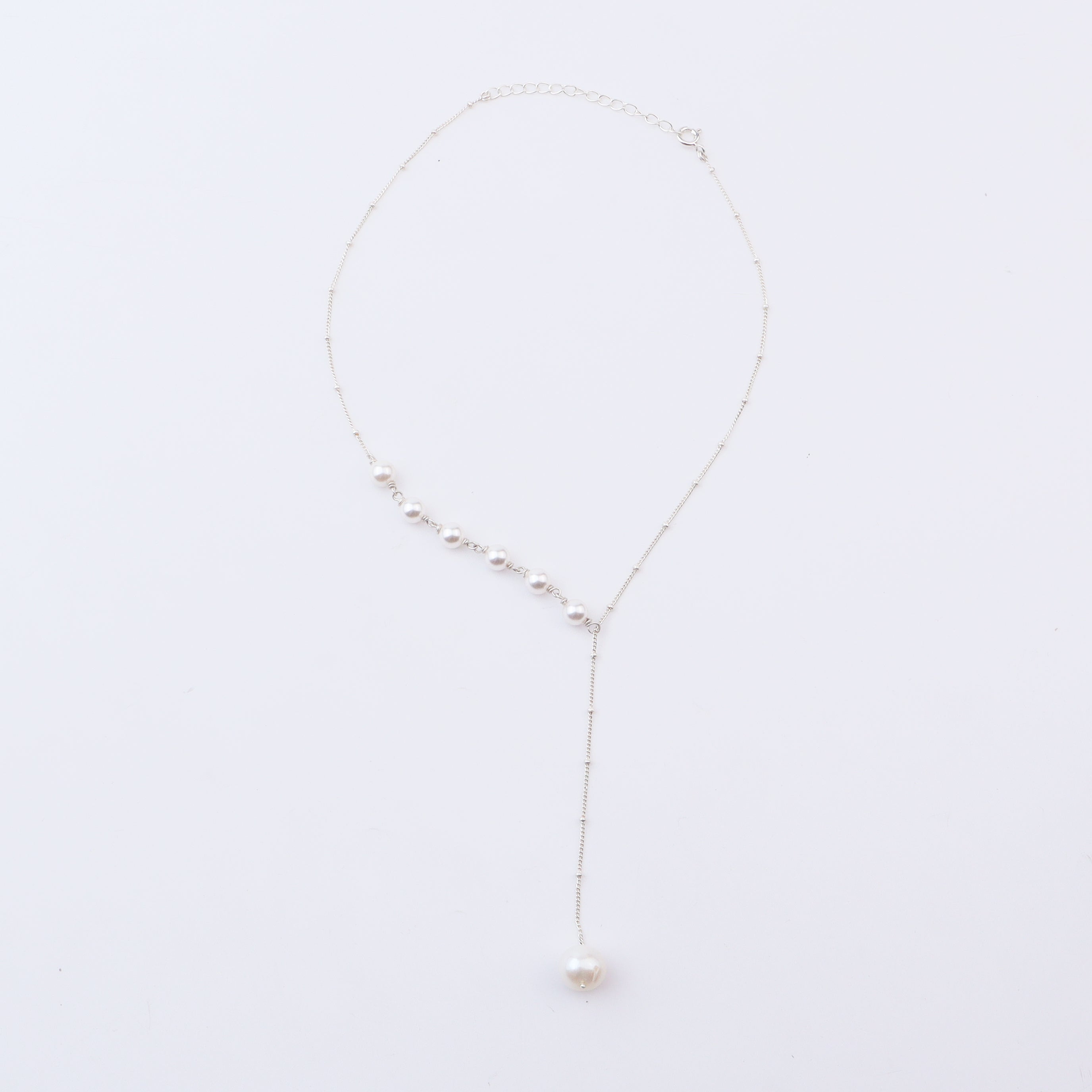 Elegant Pearl Chain Necklace Silver