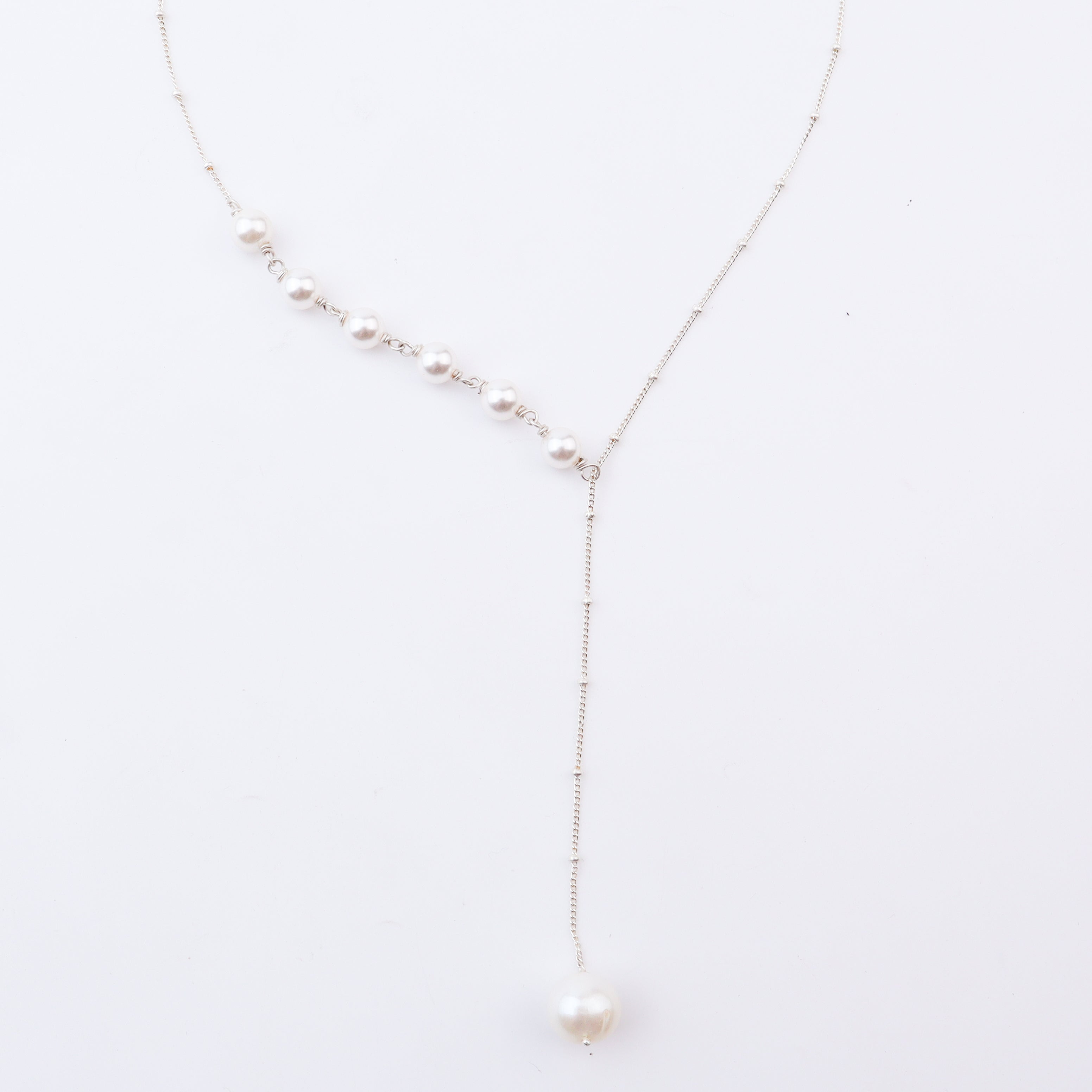 Silver Pearl Y Necklace - 92.5 Silver