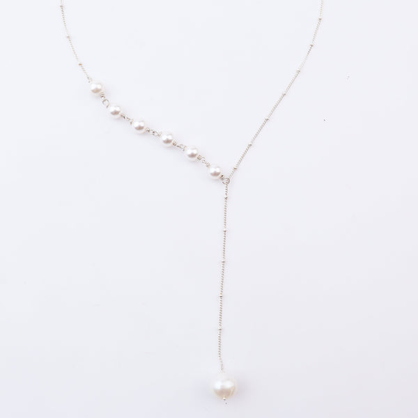Silver Pearl Y Necklace - 92.5 Silver