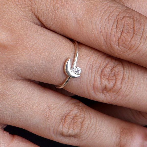 Close-up of sterling silver ring on finger