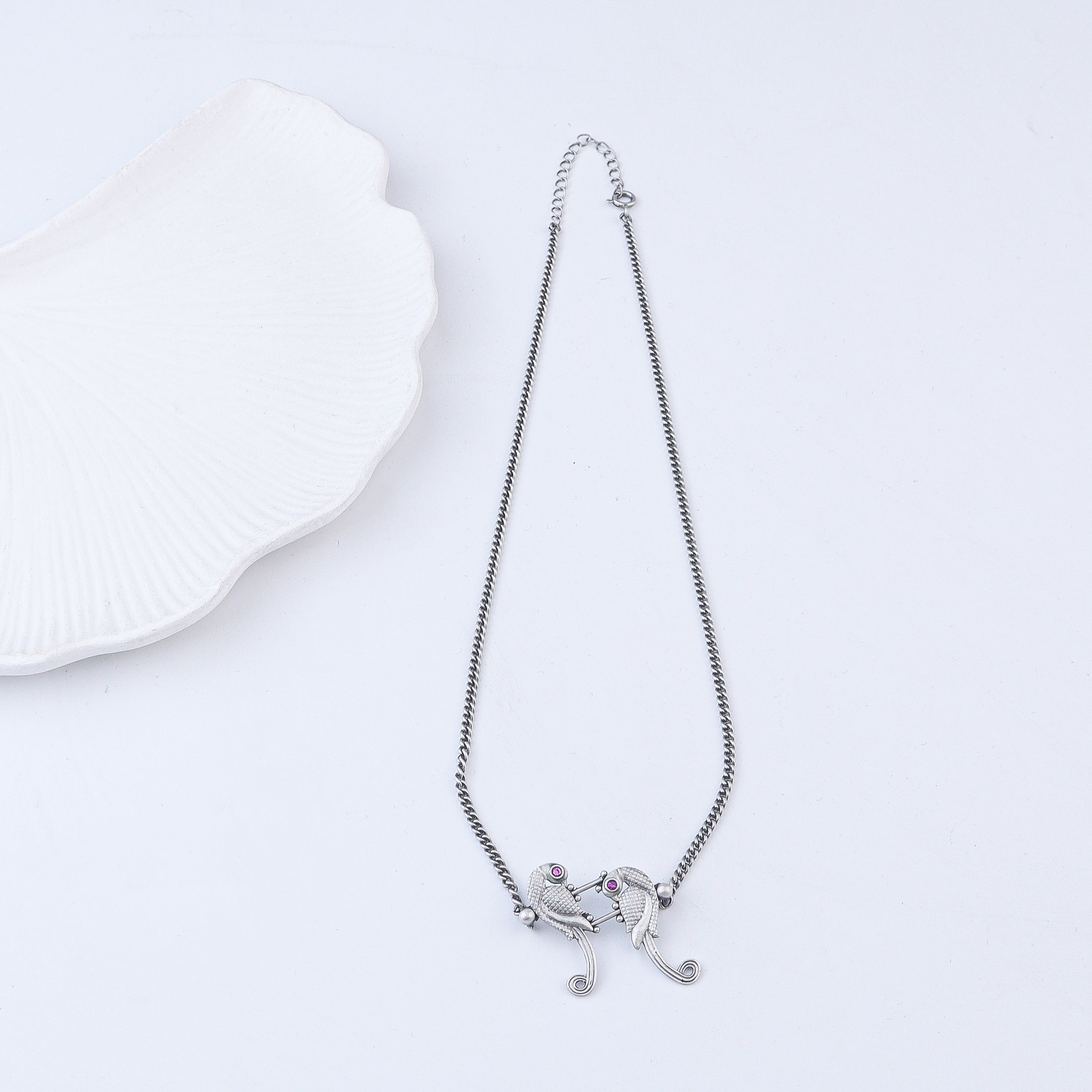 Parrot Pendant Oxidized Silver Necklace