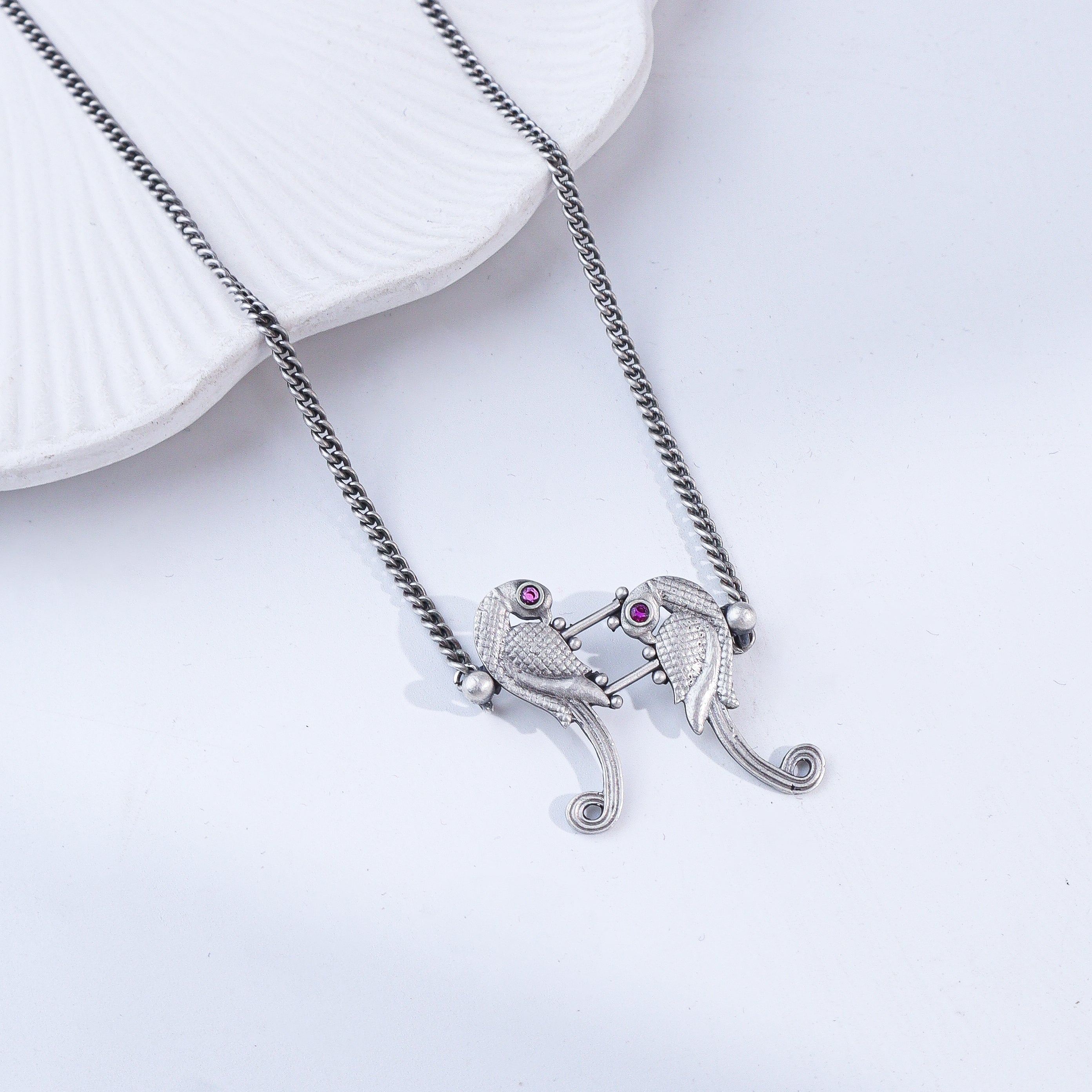 Parrot Pendant Oxidized Silver Necklace