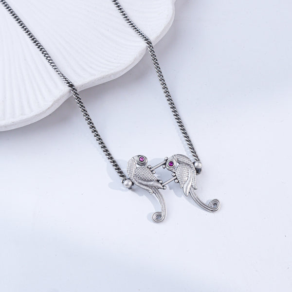 Parrot Pendant Oxidized Silver Necklace