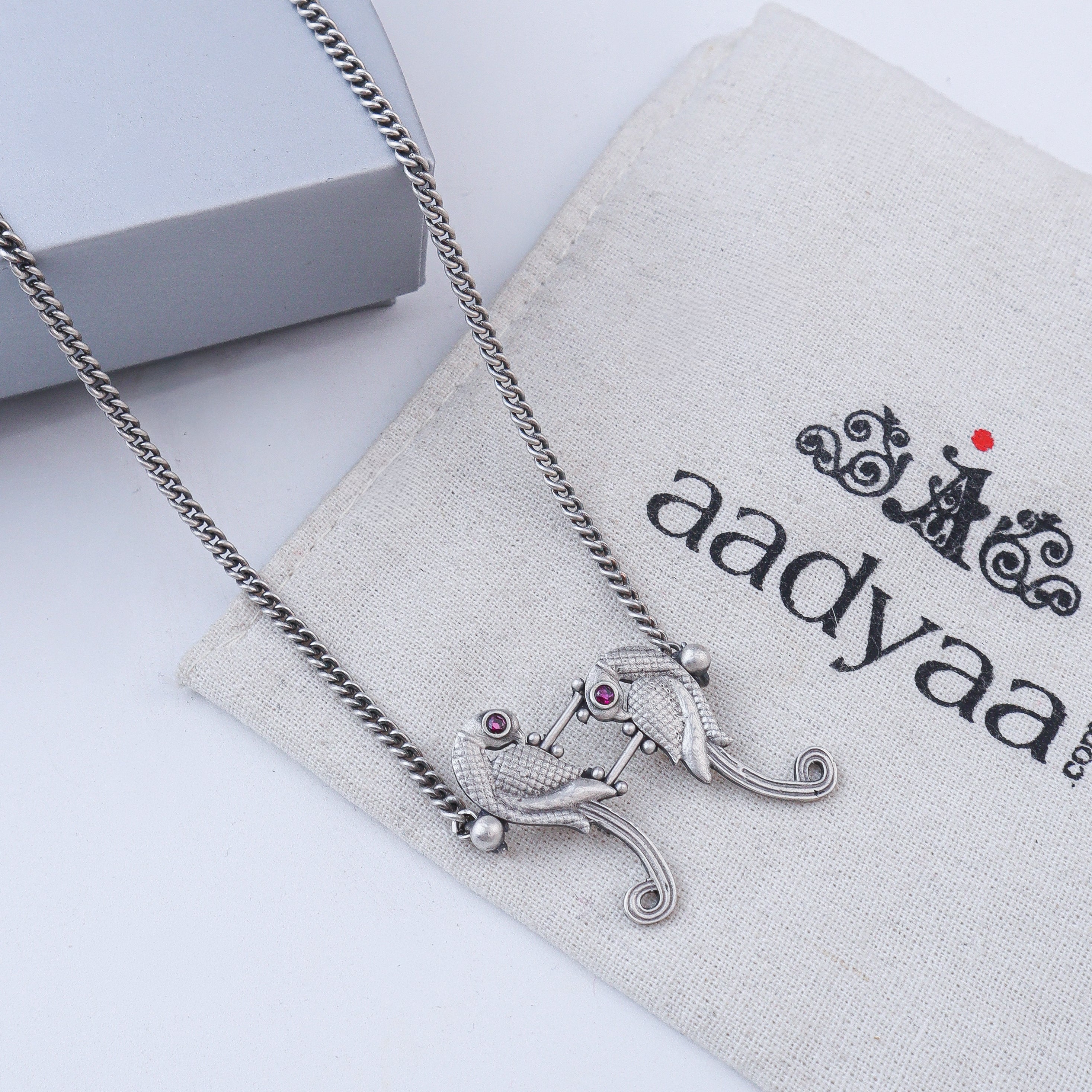 Parrot Pendant Oxidized Silver Necklace