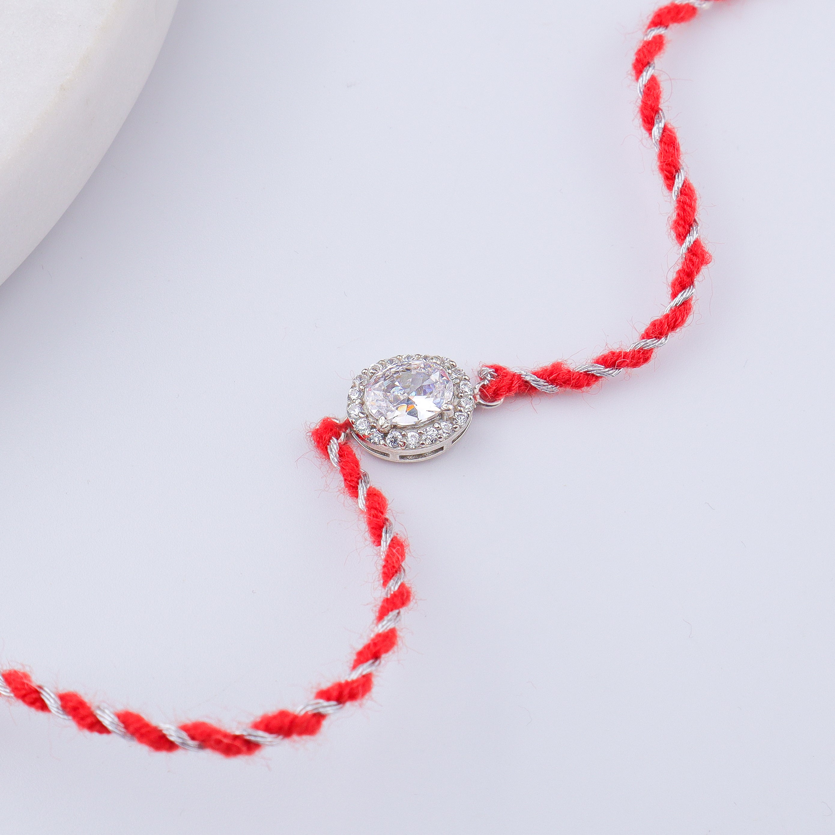 Oval Halo Silver CZ Rakhi