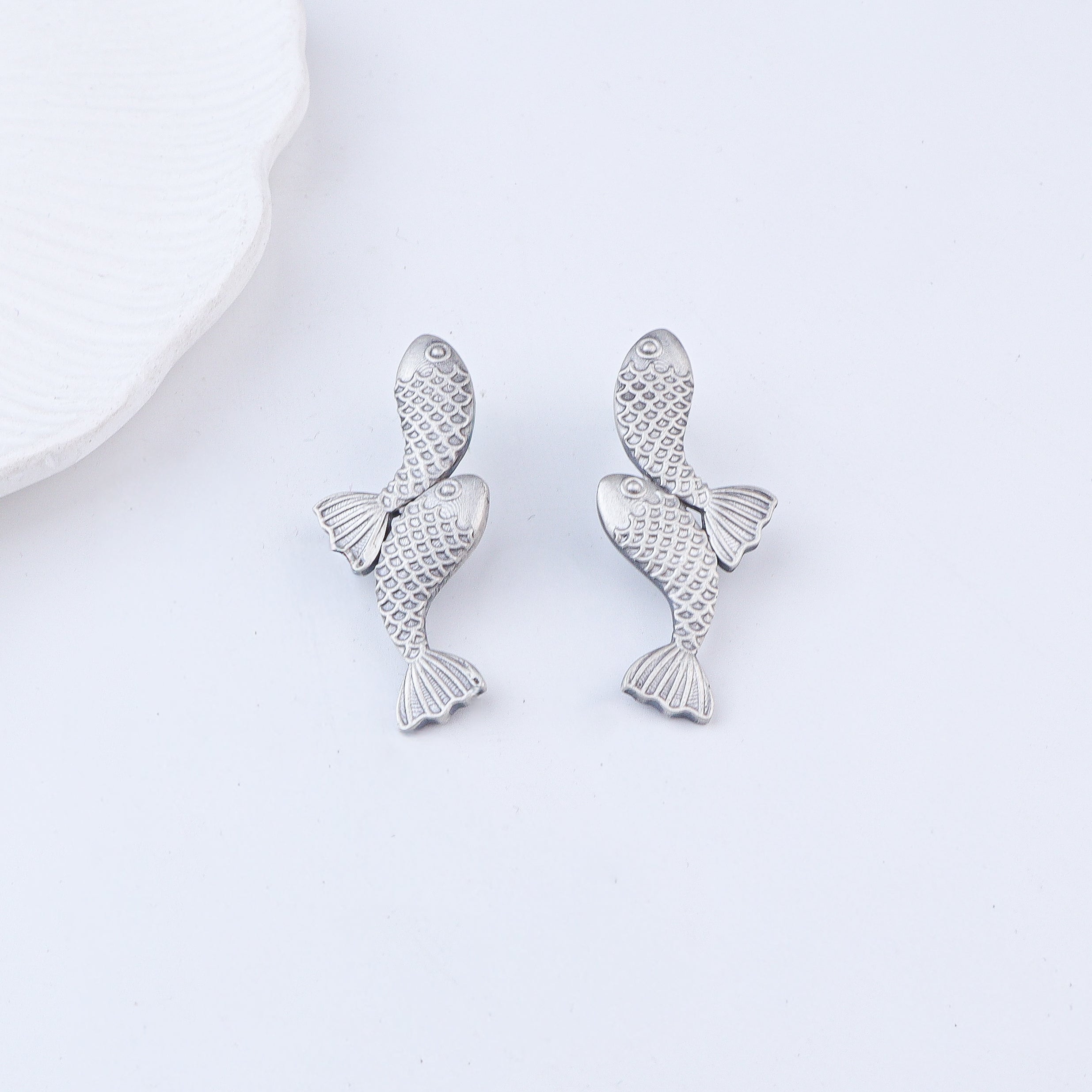 Vintage Matsya Oxidized Silver Earrings