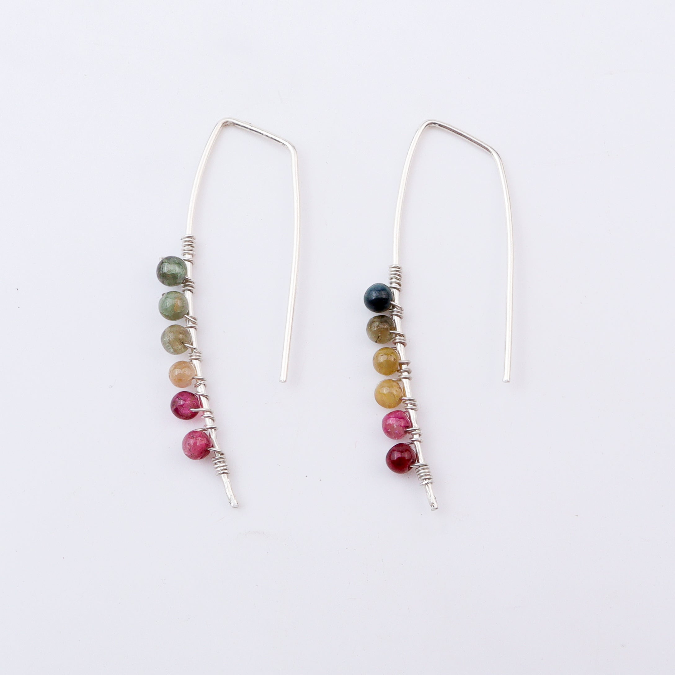 Silver multicolour stone wrapped earrings