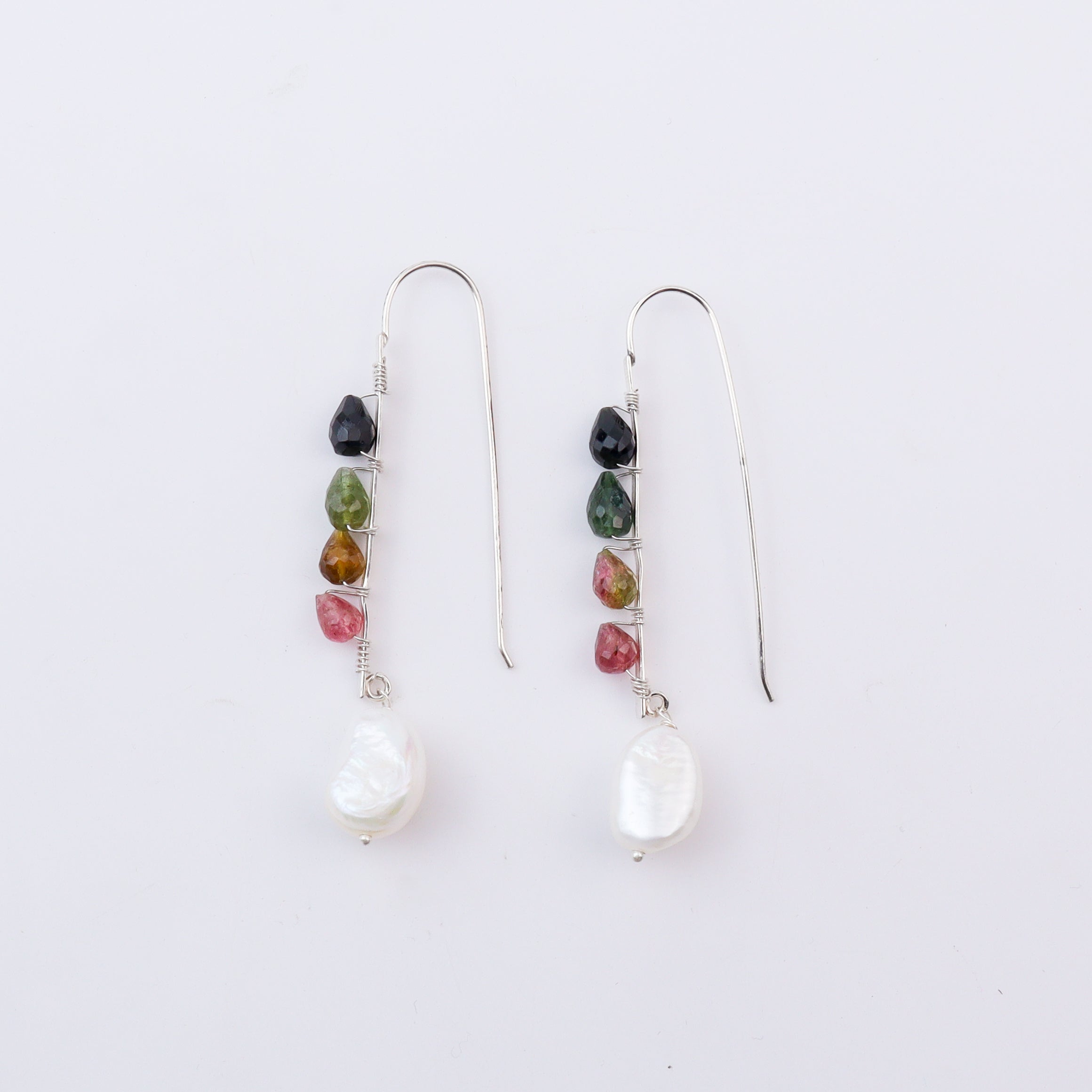 Silver earrings with multicolour stones and pearl drop for jewelry