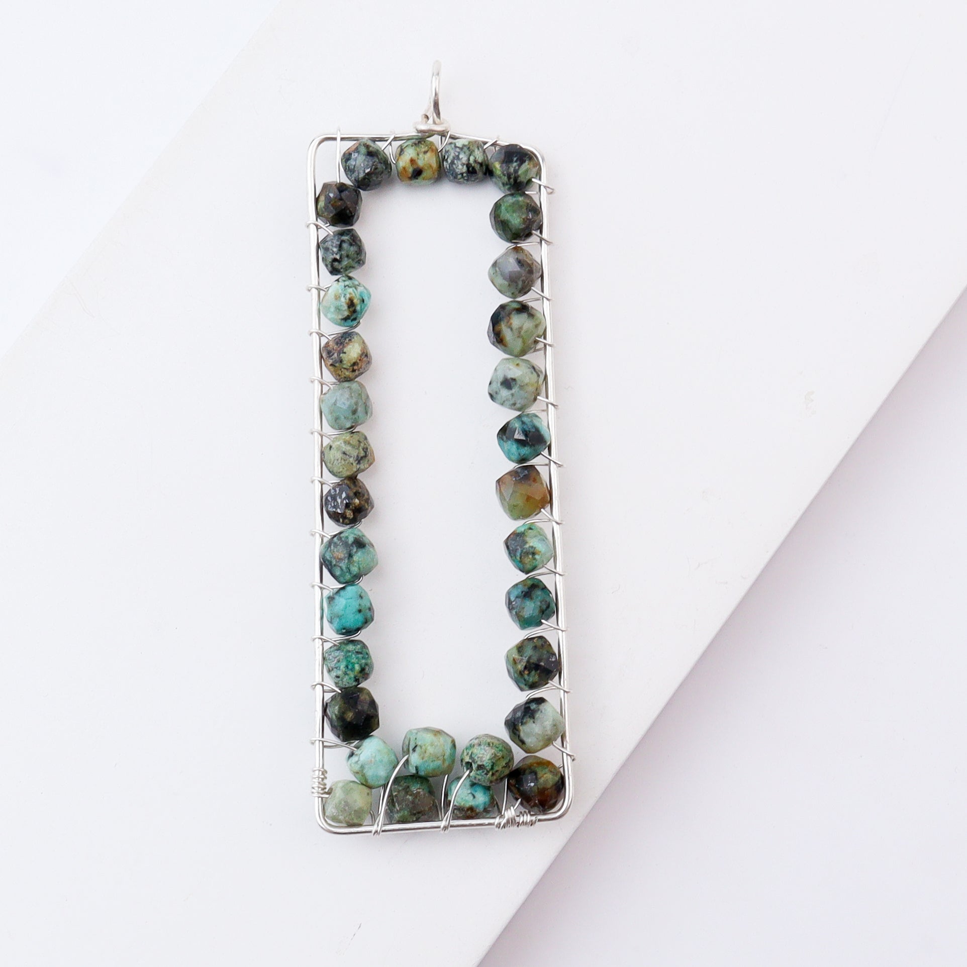 Silver pendant with multicolored stones, handcrafted jewelry for necklaces