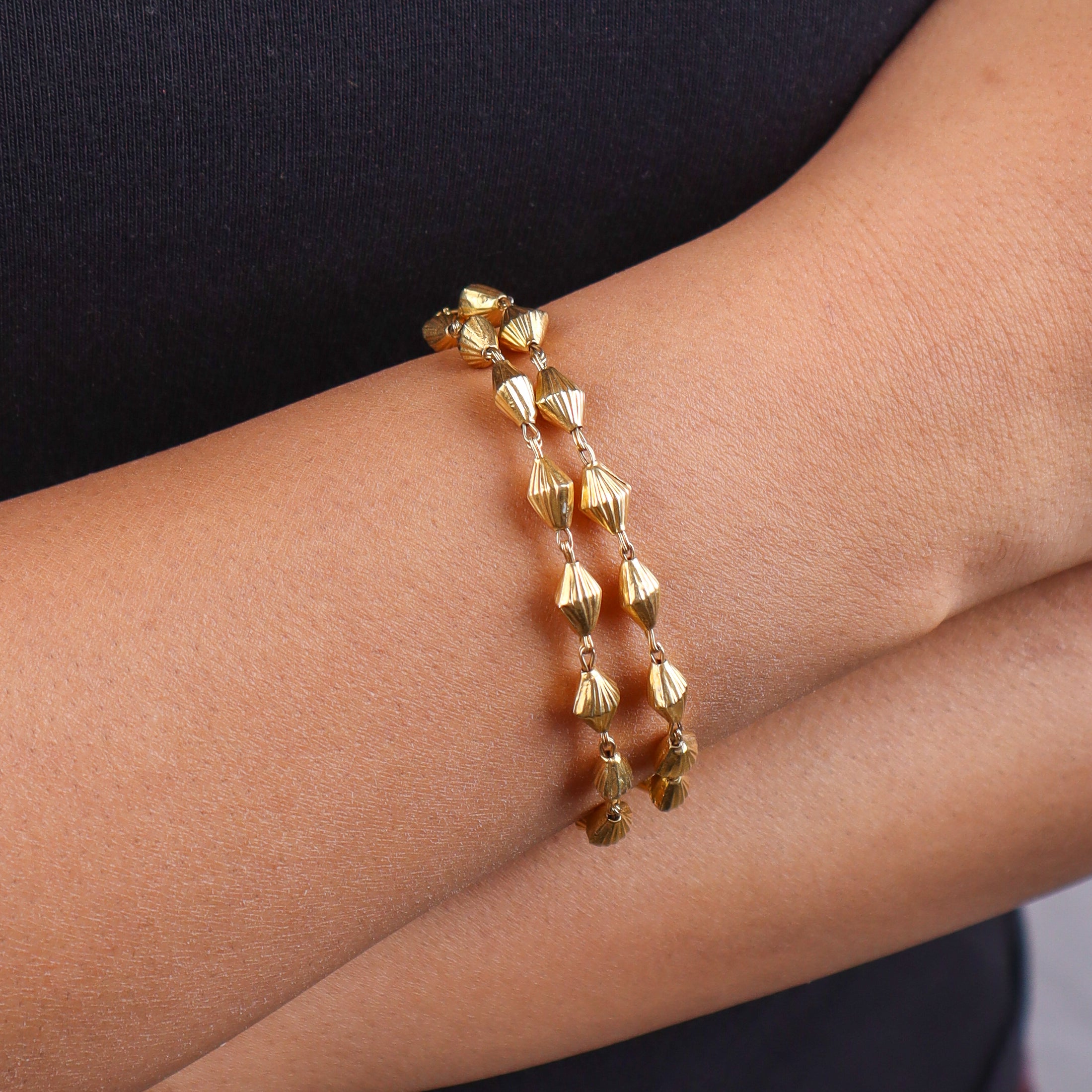 Double Layer Silver Bead Bracelet | 22K Gold-Plated