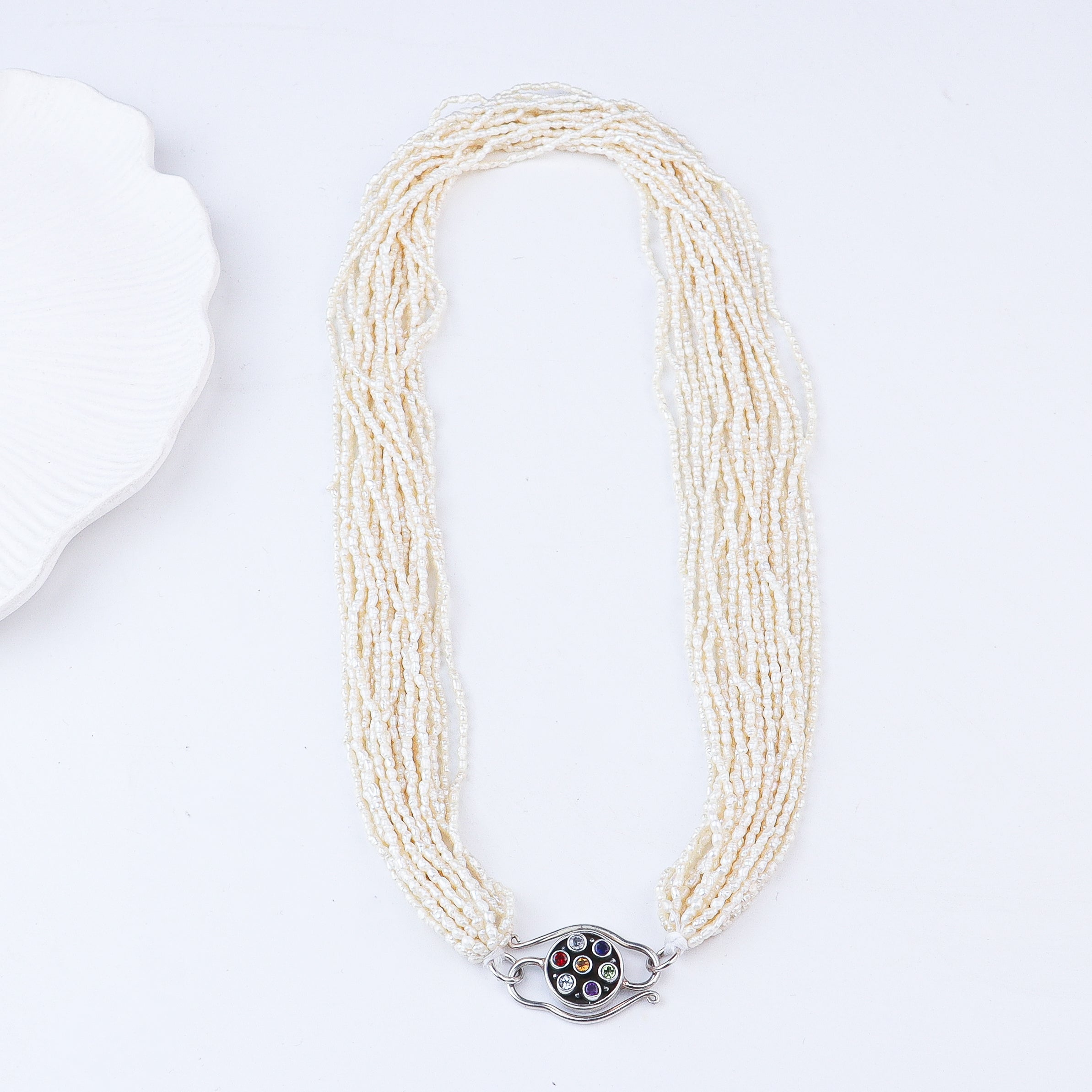 Rice Pearl Bunch Silver Necklace