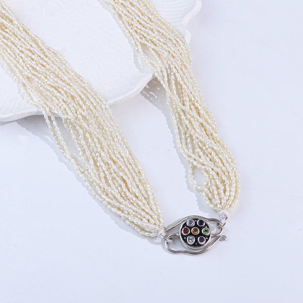 Rice Pearl Bunch Silver Necklace