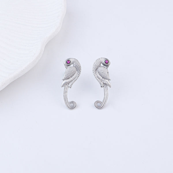 Parrot Oxidized Silver Earrings