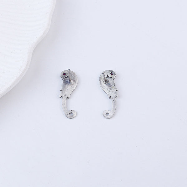Parrot Oxidized Silver Earrings