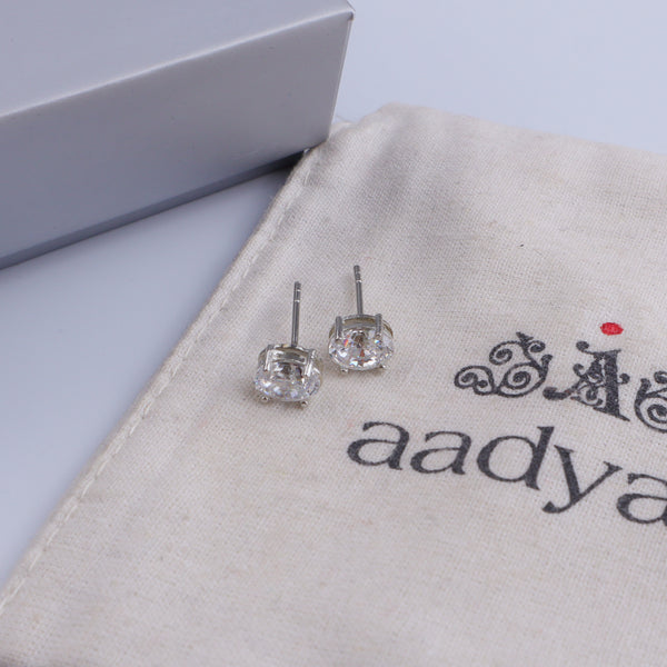 Silver CZ Oval Stud Earrings