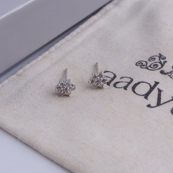 Silver CZ Flower Stud Earrings