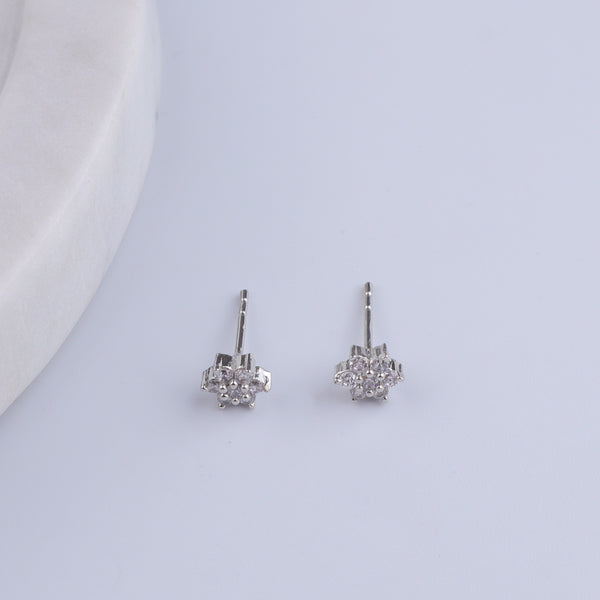 Silver CZ Flower Stud Earrings