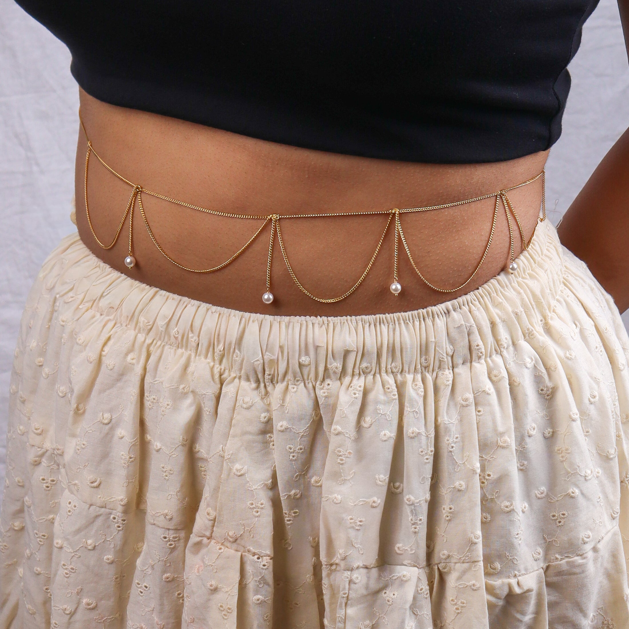Waist Chain / Kamar Bandh with Pearl (Jhalar) | 22K Gold-Plated
