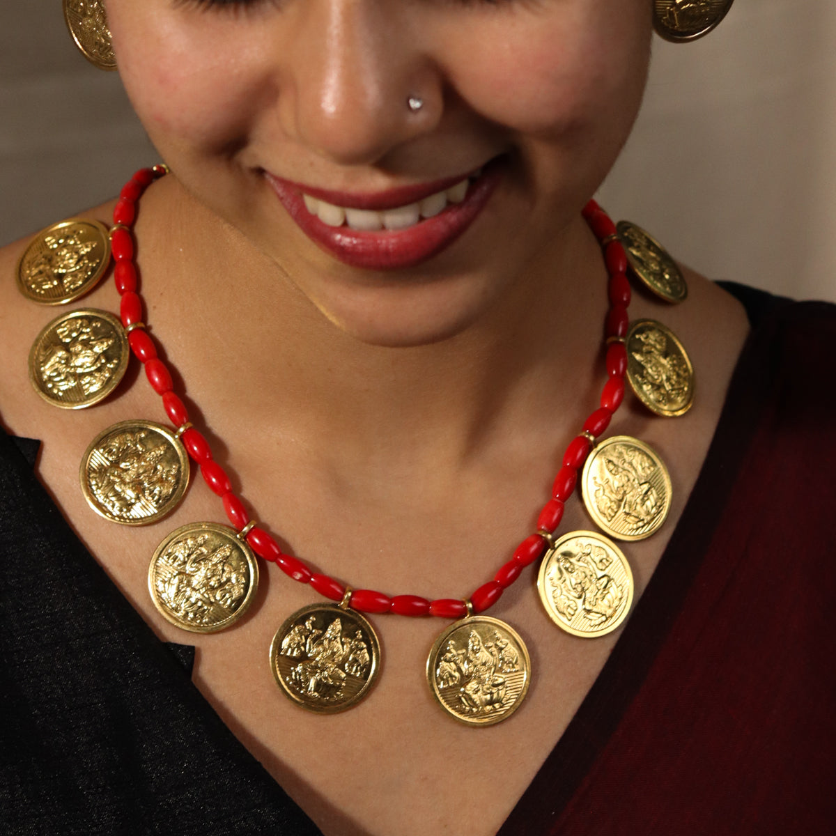 Coral Putali (Coin Gold Plated) Haar Set: Short | 92.5 Silver | 22 Carat Gold plated