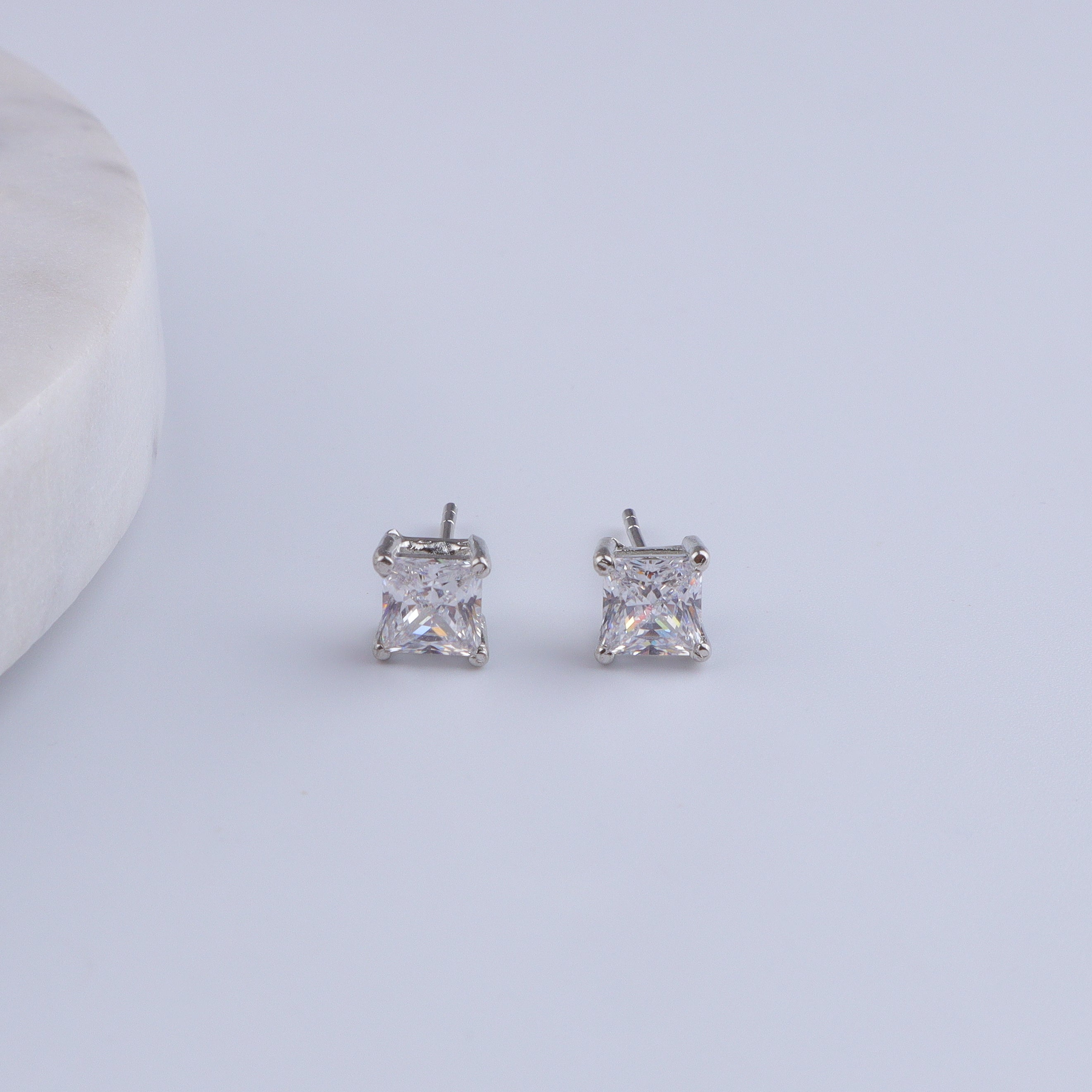 Silver CZ Princess Stud Earrings