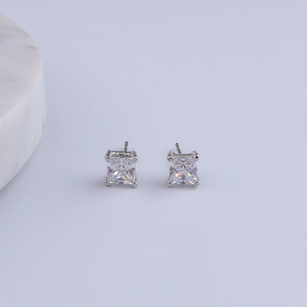 Silver CZ Princess Stud Earrings