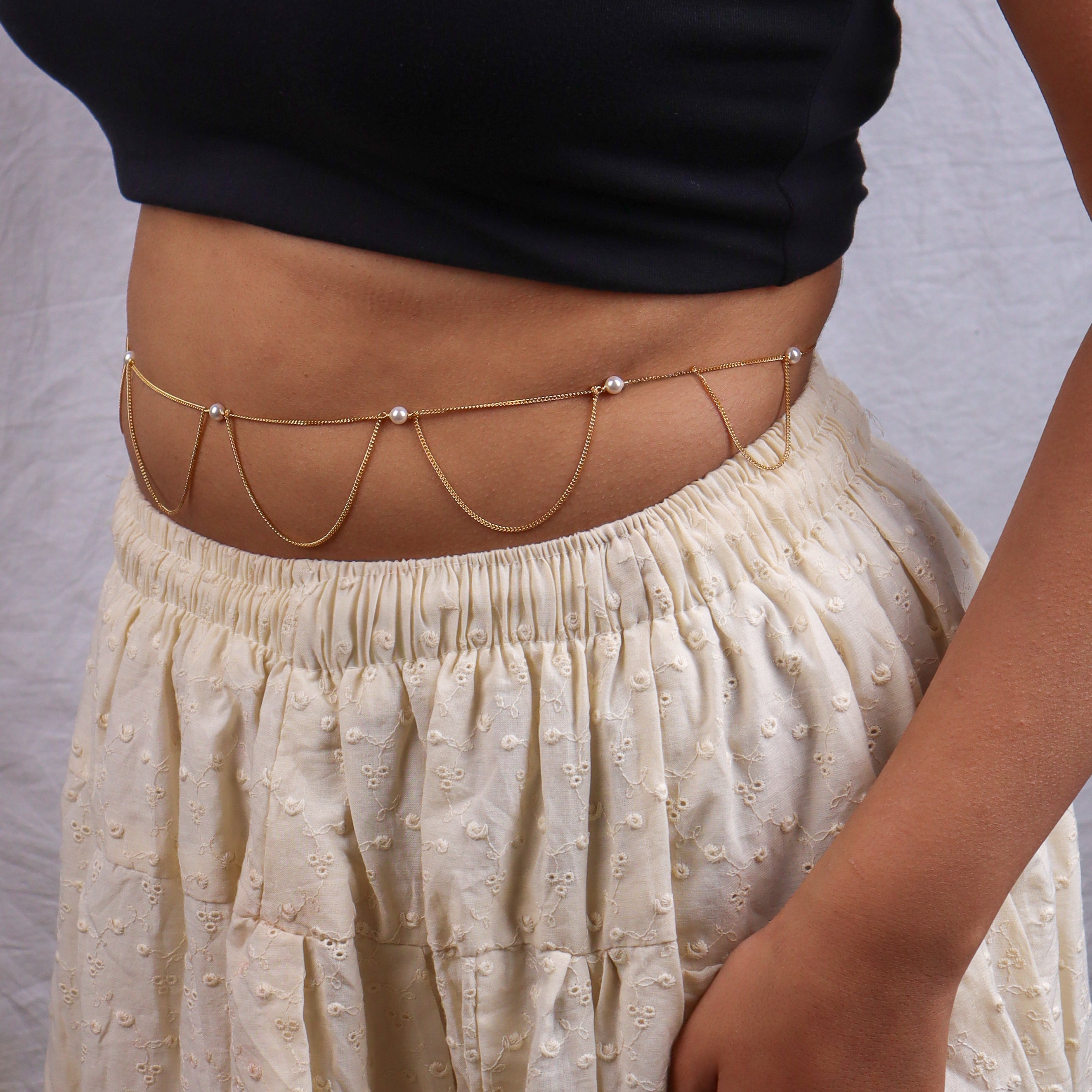Gold chain with pearl accents for waist jewelry