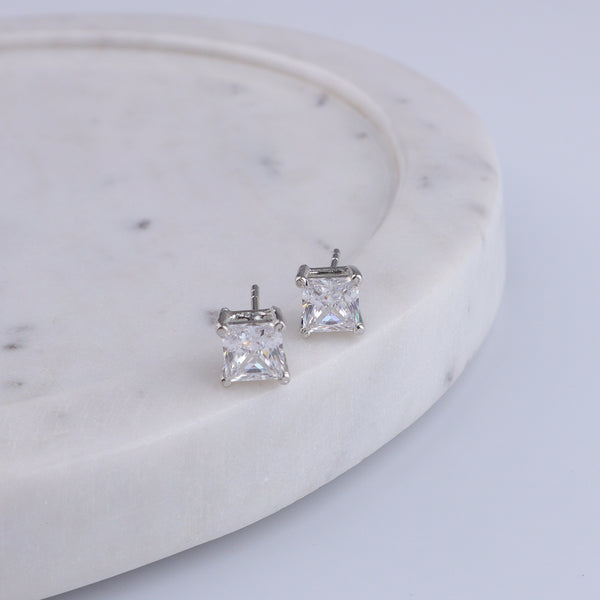 Silver CZ Princess Stud Earrings